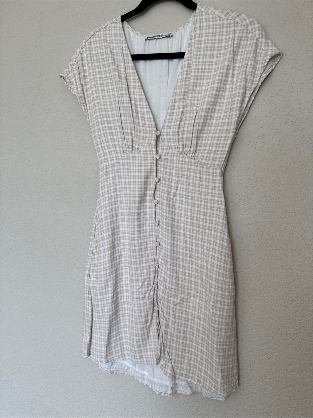 Abercrombie & Fitch Beige Check Button-Front Mini Dress